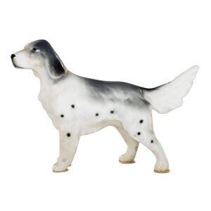 Vintage Miniature English Setter Dog Figurine 2" Grey & White Ceramic Spotted